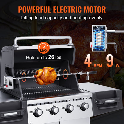 Universal Grill Rotisserie Kit BBQ Roaster 32"/39" Spit Rod Elmotor