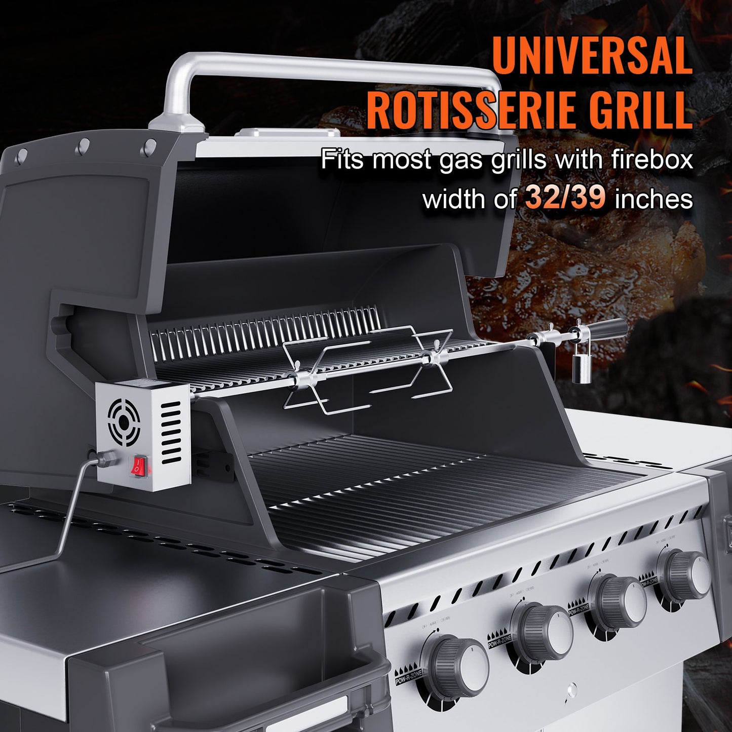Universal Grill Rotisserie Kit BBQ Roaster 32"/39" Spit Rod Elmotor