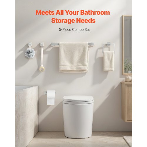 Badrumsbeslagset i borstad nickel, 5 delar badrumstillbehörsset, handdukshängare i rostfritt stål 24 tum, handduksställ, 2 badrockskrokar, toalettpappershållare för badrum, väggmonterad |  EU