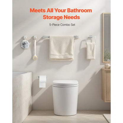 Badrumsbeslagset i borstad nickel, 5 delar badrumstillbehörsset, handdukshängare i rostfritt stål 24 tum, handduksställ, 2 badrockskrokar, toalettpappershållare för badrum, väggmonterad |  EU