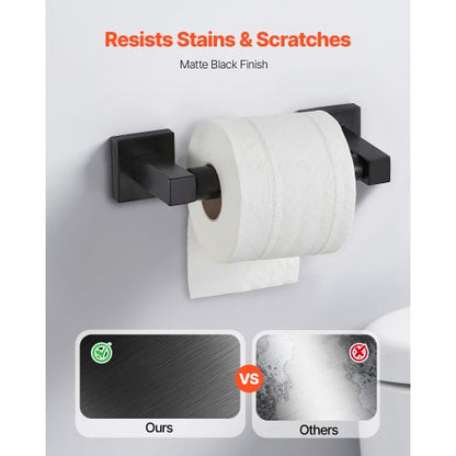 Mattsvart Badrumsbeslagset, 4 delar Badrumstillbehörsset i rostfritt stål, 24-tums handdukshängare, handduksring, badrockskrok, toalettpappershållare, för badrum, väggmonterad |  EU