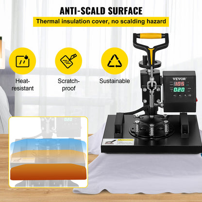 Wärmepresse, 10 x 12 Zoll/25 x 30 cm, 2-in-1-Clamshell-Sublimationstransferdrucker mit Teflonbeschichtung, digitale, präzise Wärmeregelung, Powerpress für T-Shirts, Hüte und Kappen