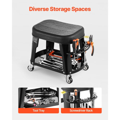 Mechanical Stool Rolling Workshop Seat 300 lbs Load with Wheels and Tool Tray | EU