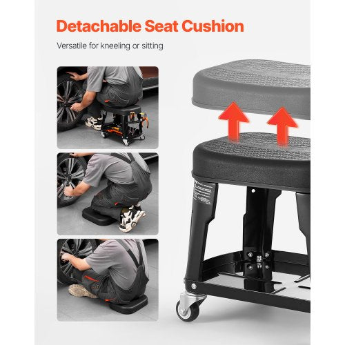 Mechanical Stool Rolling Workshop Seat 300 lbs Load with Wheels and Tool Tray | EU