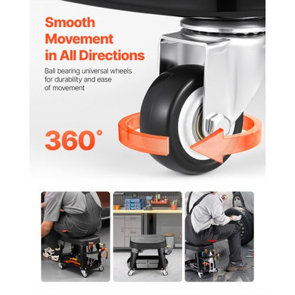 Mechanical Stool Rolling Workshop Seat 300 lbs Load with Wheels and Tool Tray | EU