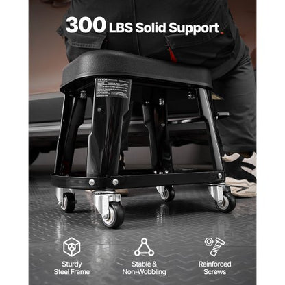 Mechanical Stool Rolling Workshop Seat 300 lbs Load with Wheels and Tool Tray | EU
