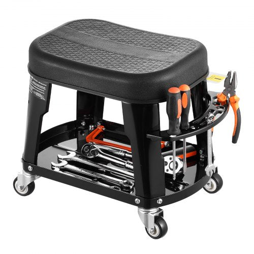 Mechanical Stool Rolling Workshop Seat 300 lbs Load with Wheels and Tool Tray | EU