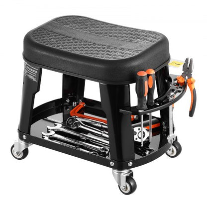 Mechanical Stool Rolling Workshop Seat 300 lbs Load with Wheels and Tool Tray | EU
