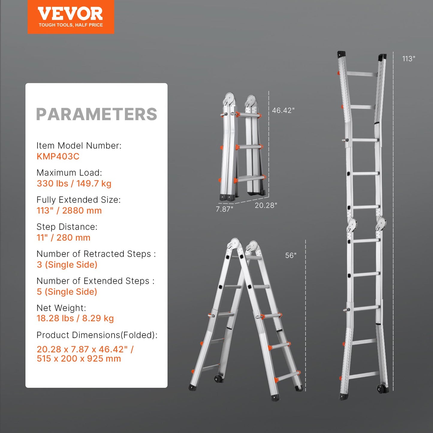 Telescoping Ladder A Frame 9.5 FT Extension Multi-Function for Homework