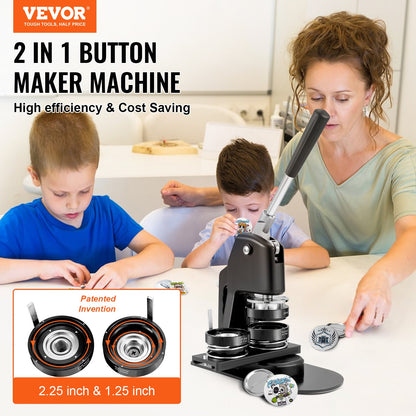 Button Maker Machine, flera storlekar 1,25+2,25 tum Badge Punch Press Kit, Barn gör-det-själv-presenter Pin Maker, Button Maker Supplies med 500st knappdelar & Circle Cutter & Magic Book
