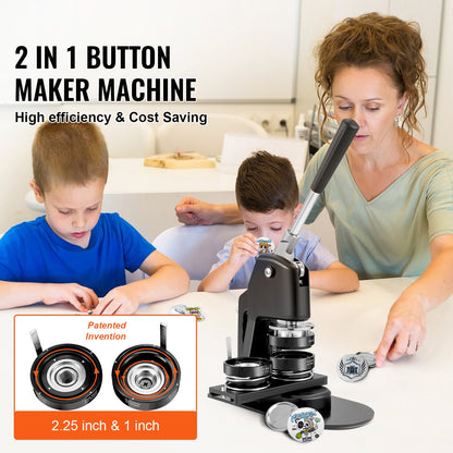 Button Maker Machine, flera storlekar 1+2,25 tum Badge Punch Press Kit, Barn gör-det-själv-presenter Pin Maker, Tillbehör för knapptillverkning med 500 st knappdelar & Circle Cutter & Magic Book