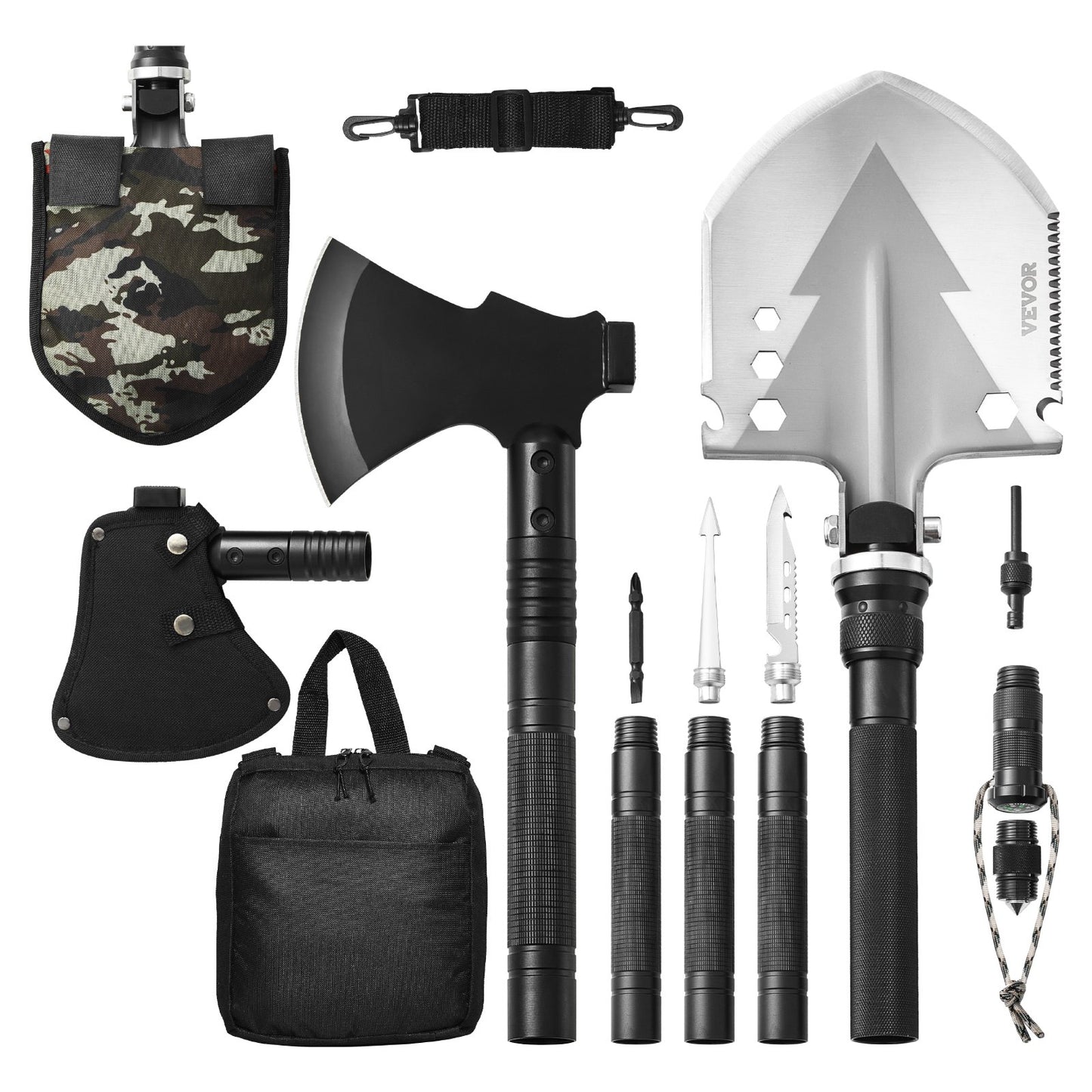 Survival Shovel Survival Axe 16-i-1 camping fällbara spadar med yxa