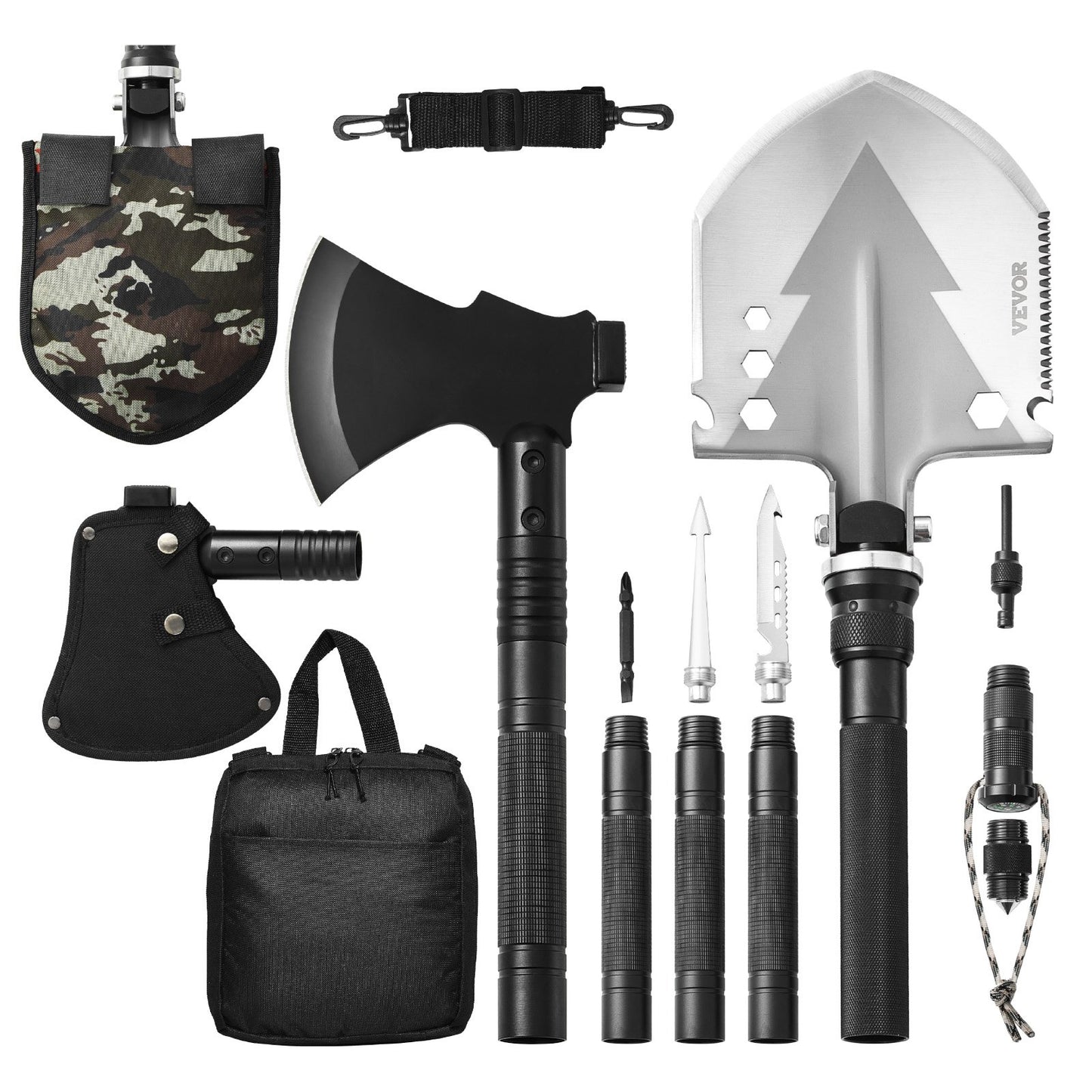 Survival Shovel Survival Axe 16-i-1 camping fällbara spadar med yxa