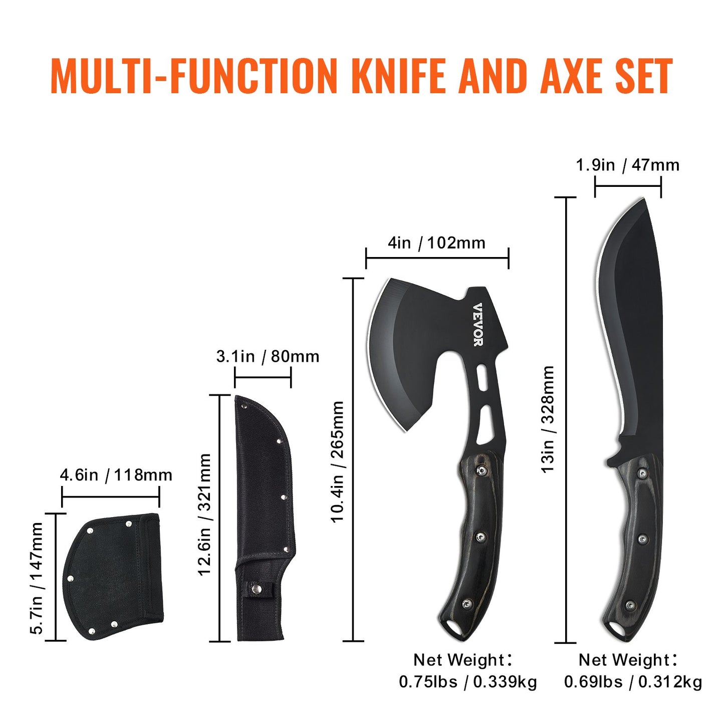 Jagdmesser und Axt Combo Set Scheide Feststehendes Messer Camping