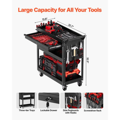 4-Tier Tool Cart on Wheels 350 lb Rolling Work Cart with Drawer and Pin Board | EU