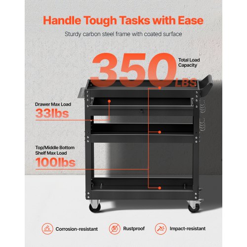 4-Tier Tool Cart on Wheels 350 lb Rolling Work Cart with Drawer and Pin Board | EU