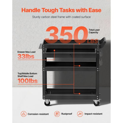 4-Tier Tool Cart on Wheels 350 lb Rolling Work Cart with Drawer and Pin Board | EU