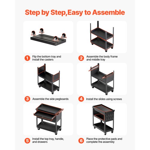 4-Tier Tool Cart on Wheels 350 lb Rolling Work Cart with Drawer and Pin Board | EU