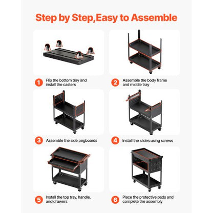 4-Tier Tool Cart on Wheels 350 lb Rolling Work Cart with Drawer and Pin Board | EU