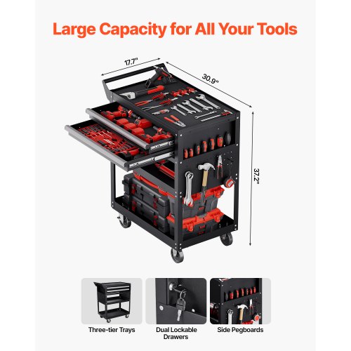 5-Tier Tool Cart on Wheels 400 lb Rolling Work Cart with Drawer and Pin Board | EU