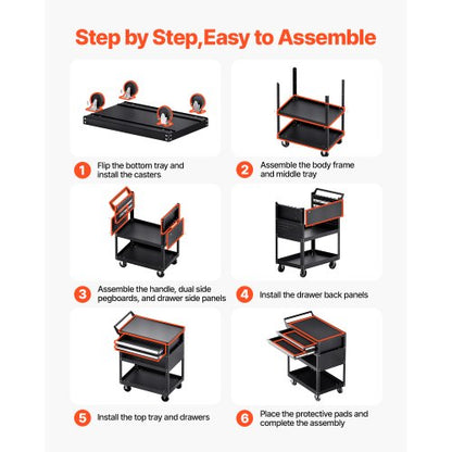 5-Tier Tool Cart on Wheels 400 lb Rolling Work Cart with Drawer and Pin Board | EU
