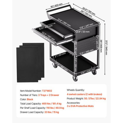 5-Tier Tool Cart on Wheels 400 lb Rolling Work Cart with Drawer and Pin Board | EU