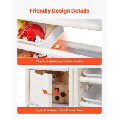Children's toy storage and bookshelf with 10 removable plastic drawers and drawing board