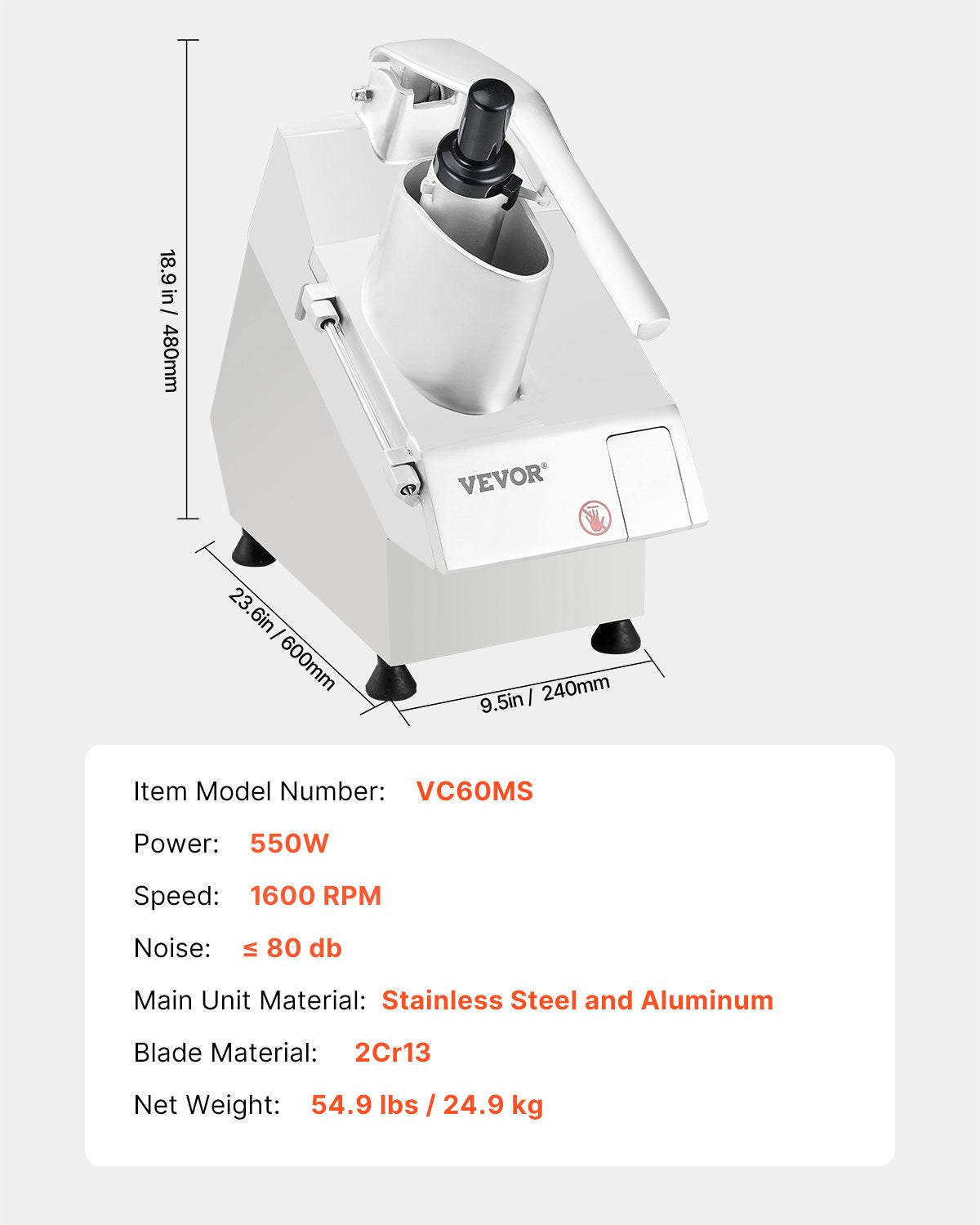 Food processor and vegetable chopper with 6 food-grade stainless steel blades