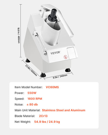 Food processor and vegetable chopper with 6 food-grade stainless steel blades