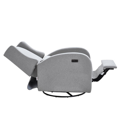 Electronic Power Recliner och Swivel Glider, 113,4 kg Vikt Kapacitet Swivel Glider Liggstol med justerbar vinkel, Polyester Surface Recliner Rocker för vardagsrum, sovrum, ljusgrå
