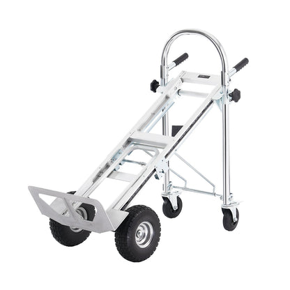 Aluminium-Sackkarre, 4-in-1, 1000 lbs Tragkraft, robuster, industrieller, umwandelbarer, faltbarer Sackkarre und Rollwagen, Mehrzweckwagen lässt sich von Sackkarre in Plattformwagen mit Gummirädern umwandeln