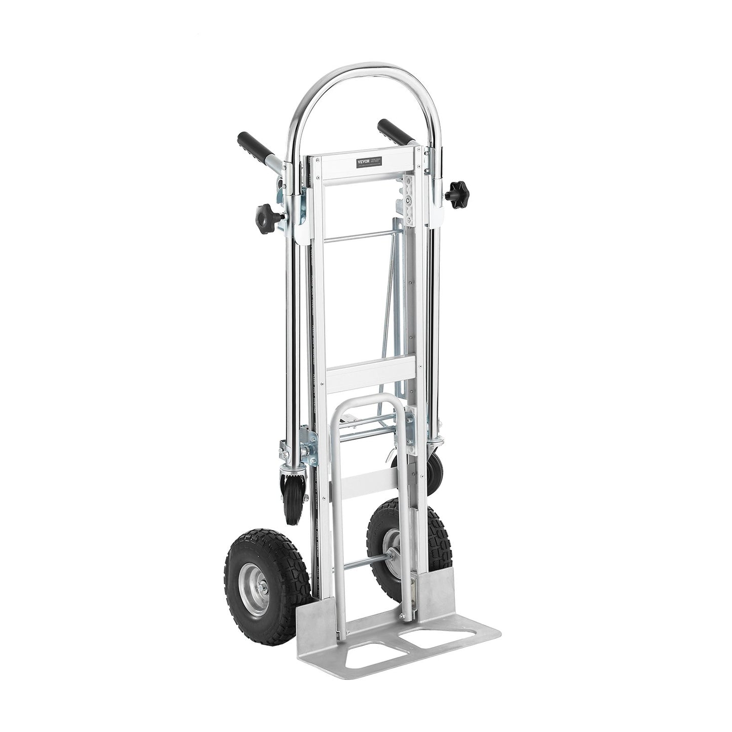 Aluminium-Sackkarre, 4-in-1, 1000 lbs Tragkraft, robuster, industrieller, umwandelbarer, faltbarer Sackkarre und Rollwagen, Mehrzweckwagen lässt sich von Sackkarre in Plattformwagen mit Gummirädern umwandeln