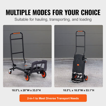 Aluminium Handtruck, 2 i 1, 300 lbs lastkapacitet, Heavy Duty Industrial Cabriolet hopfällbar Handtruck och Dolly, Utility Cart konverterar från Handtruck till plattformsvagn med gummihjul