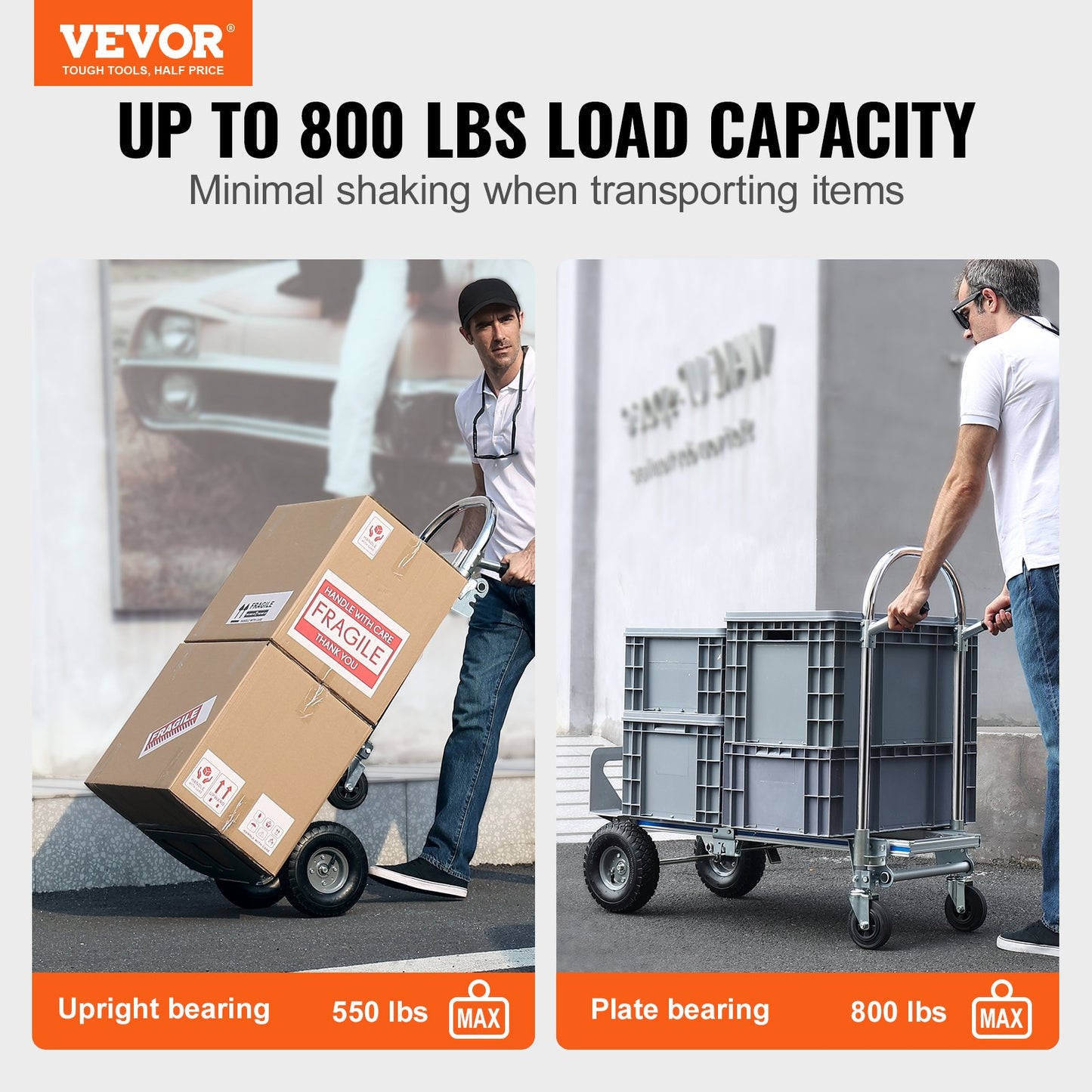 Aluminium Handtruck, 2 i 1, 800 lbs lastkapacitet, Heavy Duty Industriell Cabriolet hopfällbar Handtruck och Dolly, Utility Cart konverterar från Handtruck till plattformsvagn med gummihjul
