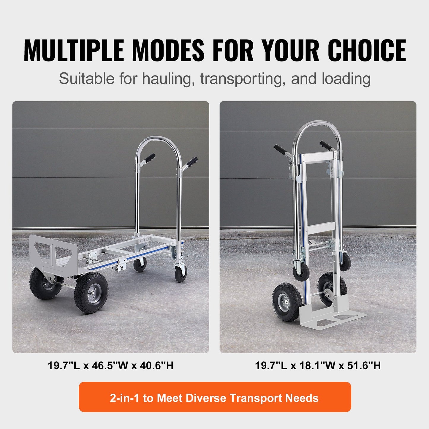 Aluminium Handtruck, 2 i 1, 800 lbs lastkapacitet, Heavy Duty Industriell Cabriolet hopfällbar Handtruck och Dolly, Utility Cart konverterar från Handtruck till plattformsvagn med gummihjul