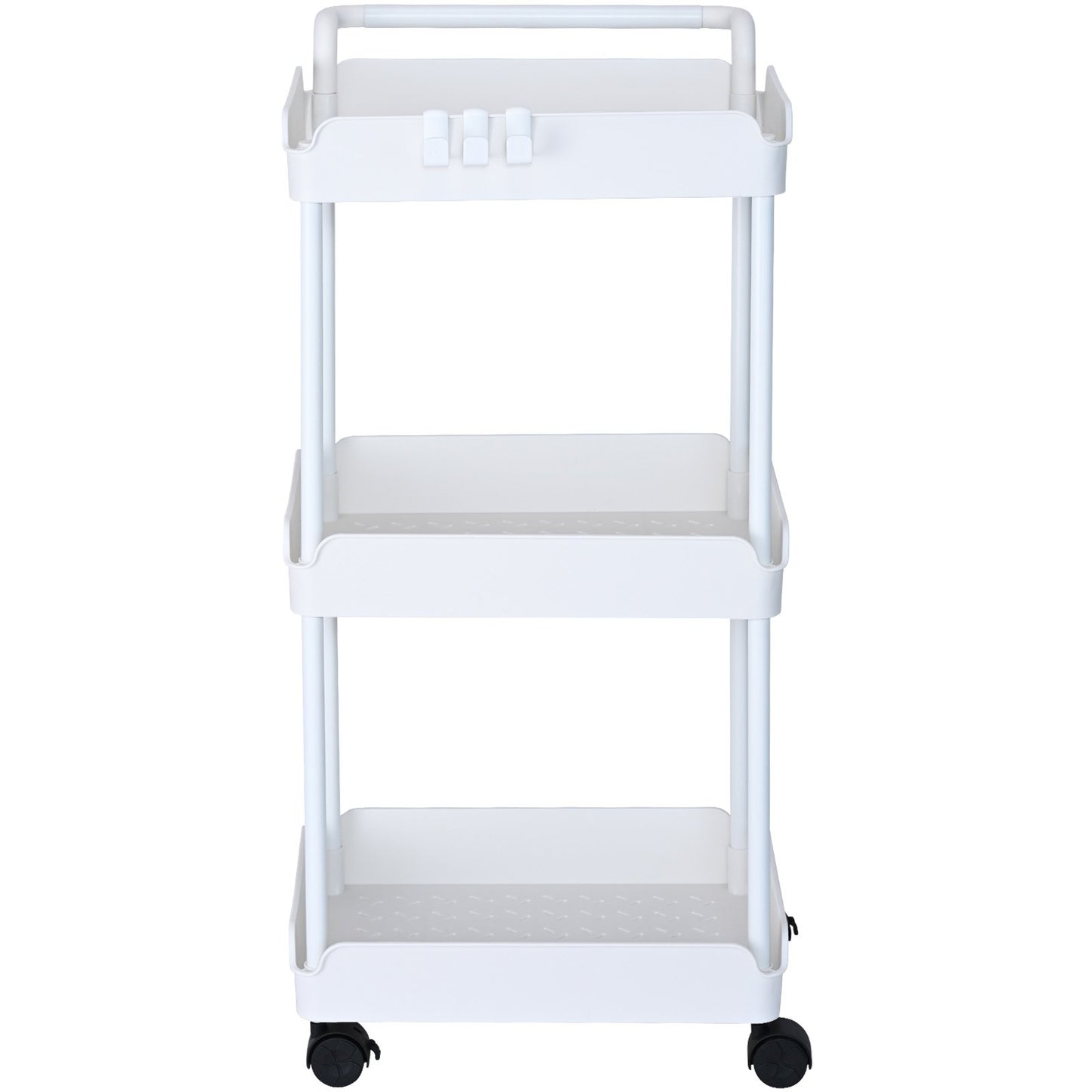 3-Tier Rolling Utility Cart, Kitchen Cart with Lockable Wheels, Multifunctional Storage Cart with Handle for Office, Living Room, Kitchen, Removable Shelves for Storage Basket, White