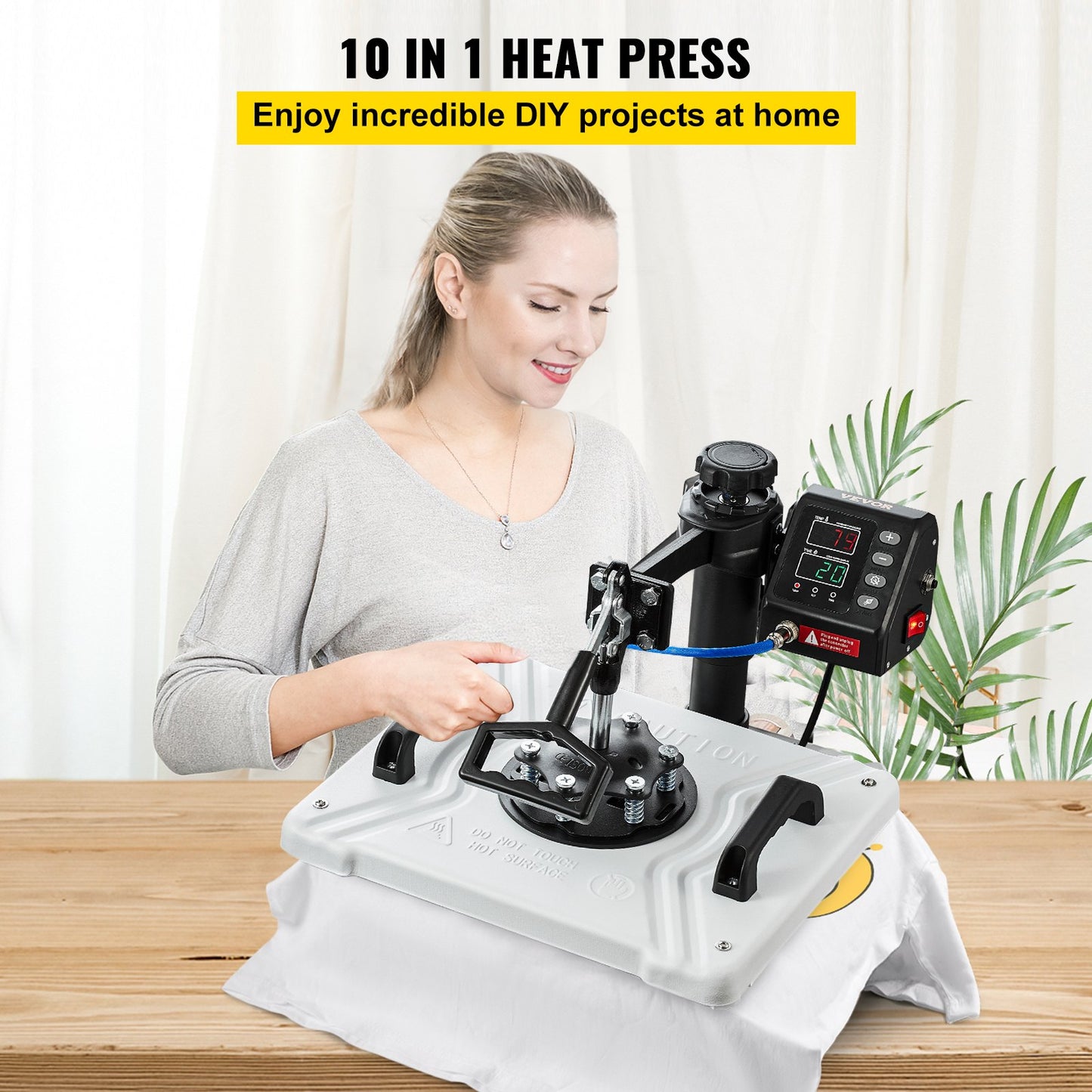 Heat Press 12X15 Inch 10 In 1 Heat Press 1000W Heat Press Machine with 360° Rotation Swing Away White Heat Press T-shirt Sublimation Machine Double Tube Heating for DIY Pens Caps Mugs and Shirts