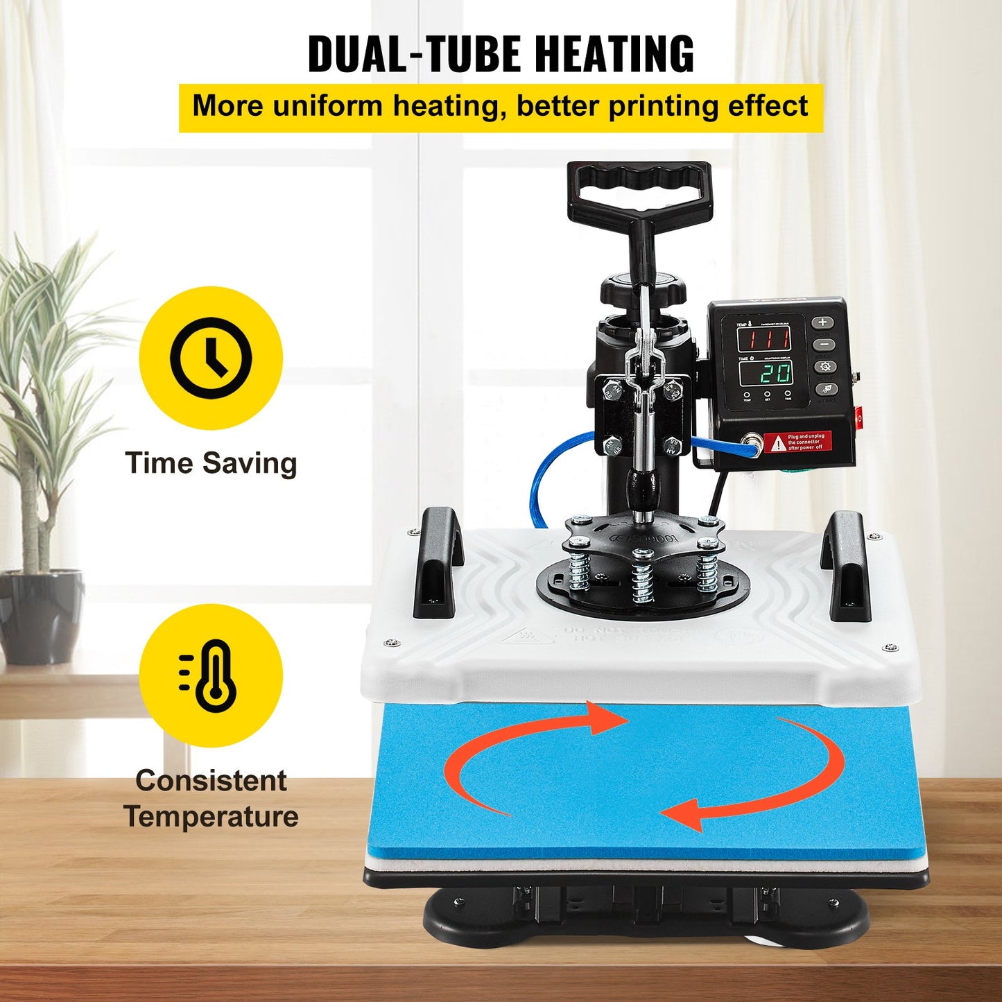 Heat Press 12X15 Inch 10 In 1 Heat Press 1000W Heat Press Machine with 360° Rotation Swing Away White Heat Press T-shirt Sublimation Machine Double Tube Heating for DIY Pens Caps Mugs and Shirts