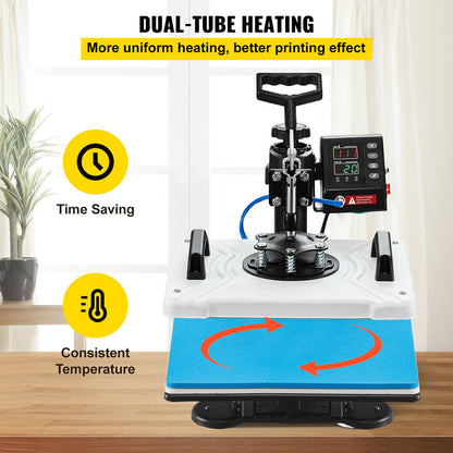 Heat Press 12X15 Inch 10 In 1 Heat Press 1000W Heat Press Machine with 360° Rotation Swing Away White Heat Press T-shirt Sublimation Machine Double Tube Heating for DIY Pens Caps Mugs and Shirts