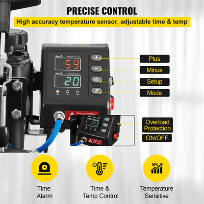 Heat Press 12X15 Inch 10 In 1 Heat Press 1000W Heat Press Machine with 360° Rotation Swing Away White Heat Press T-shirt Sublimation Machine Double Tube Heating for DIY Pens Caps Mugs and Shirts