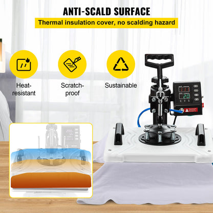 Heat Press 12X15 Inch 10 In 1 Heat Press 1000W Heat Press Machine with 360° Rotation Swing Away White Heat Press T-shirt Sublimation Machine Double Tube Heating for DIY Pens Caps Mugs and Shirts