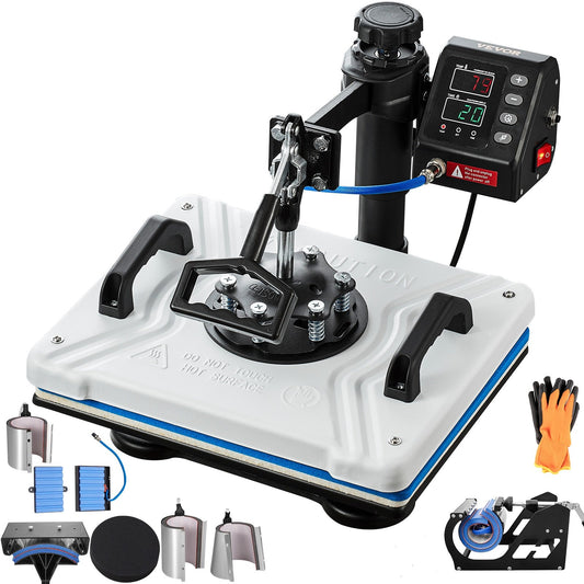 Heat Press 12X15 Inch 10 In 1 Heat Press 1000W Heat Press Machine med 360° rotation Swing Away White Heat Press T-shirt sublimeringsmaskin Dubbelrörsuppvärmning för DIY-pennor Kepsar Muggar och skjortor