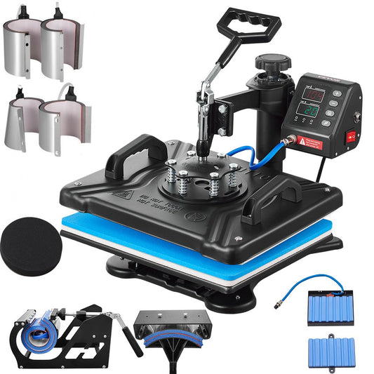 Heat Press 12X15 Inch 10 In 1 Heat Press 1000W Heat Press Machine med 360° Rotation Swing Away Svart 10 I 1 T-shirt sublimeringsmaskin Dubbelrörsvärme för DIY Pens Kepsar Muggar och skjortor