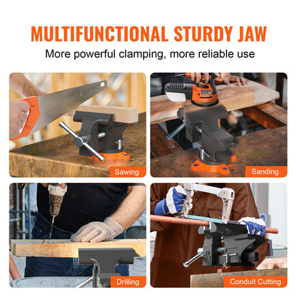 Bench vice, 4.5-inch jaw width 3.3-inch jaw opening, 240-degree swivel locking base Multi-function vice with anvil, heavy-duty cast iron vice with bolts and nuts, for drilling, pipe cutting