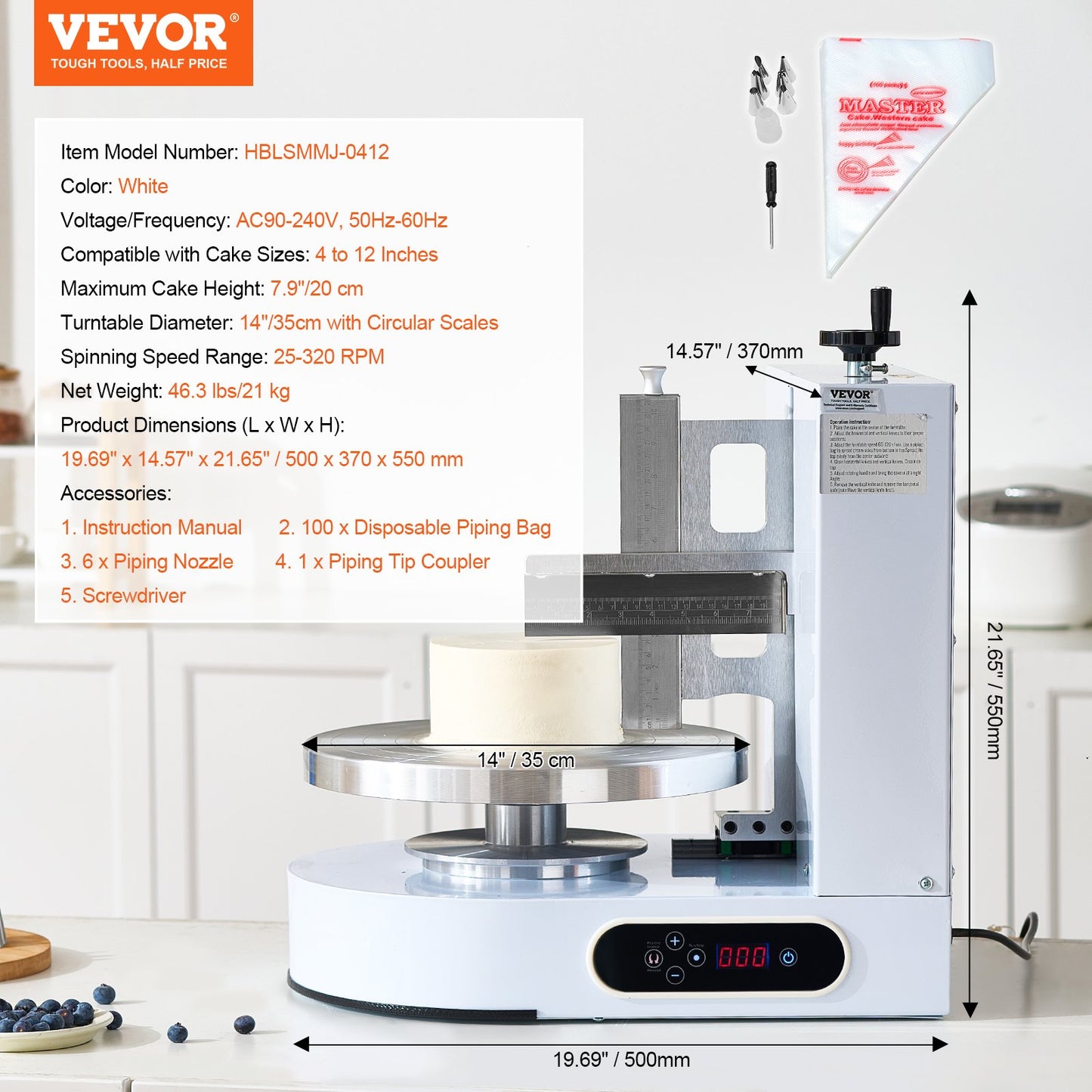Cake Decorating Machine Cake Frosting Spread for 4" to 12" Cake White
