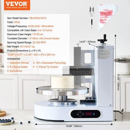 Cake Decorating Machine Cake Frosting Spread for 4" to 12" Cake White