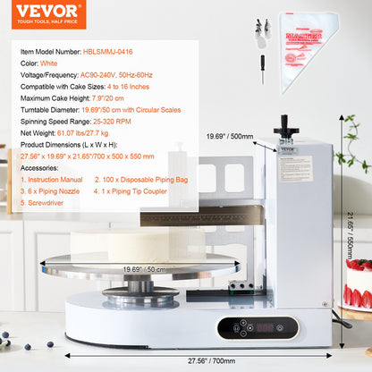 Cake Decorating Machine Cake Frosting Spread for 4" to 16" Cake White