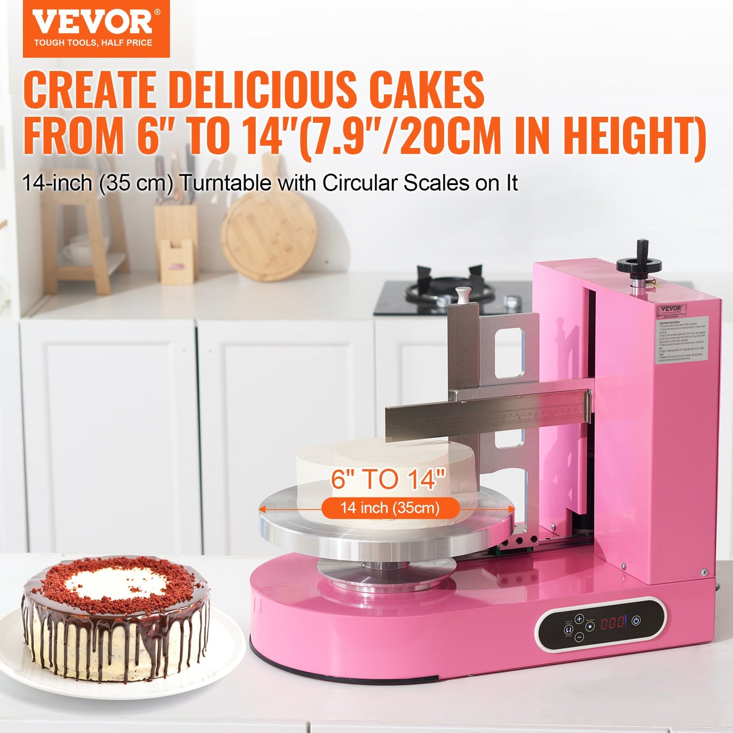 Tårtdekorationsmaskin Tårtfrosting bredning för 6" till 14" Cake Pink