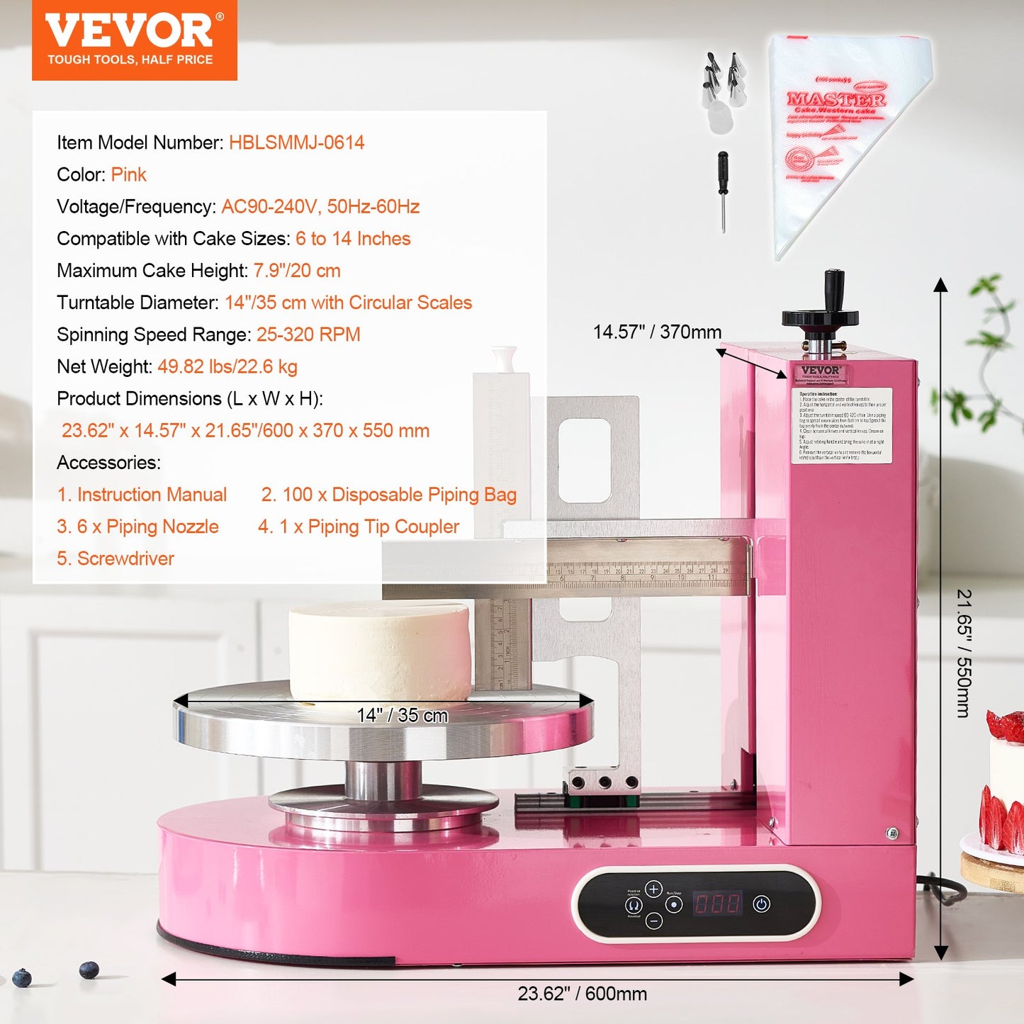 Tårtdekorationsmaskin Tårtfrosting bredning för 6" till 14" Cake Pink