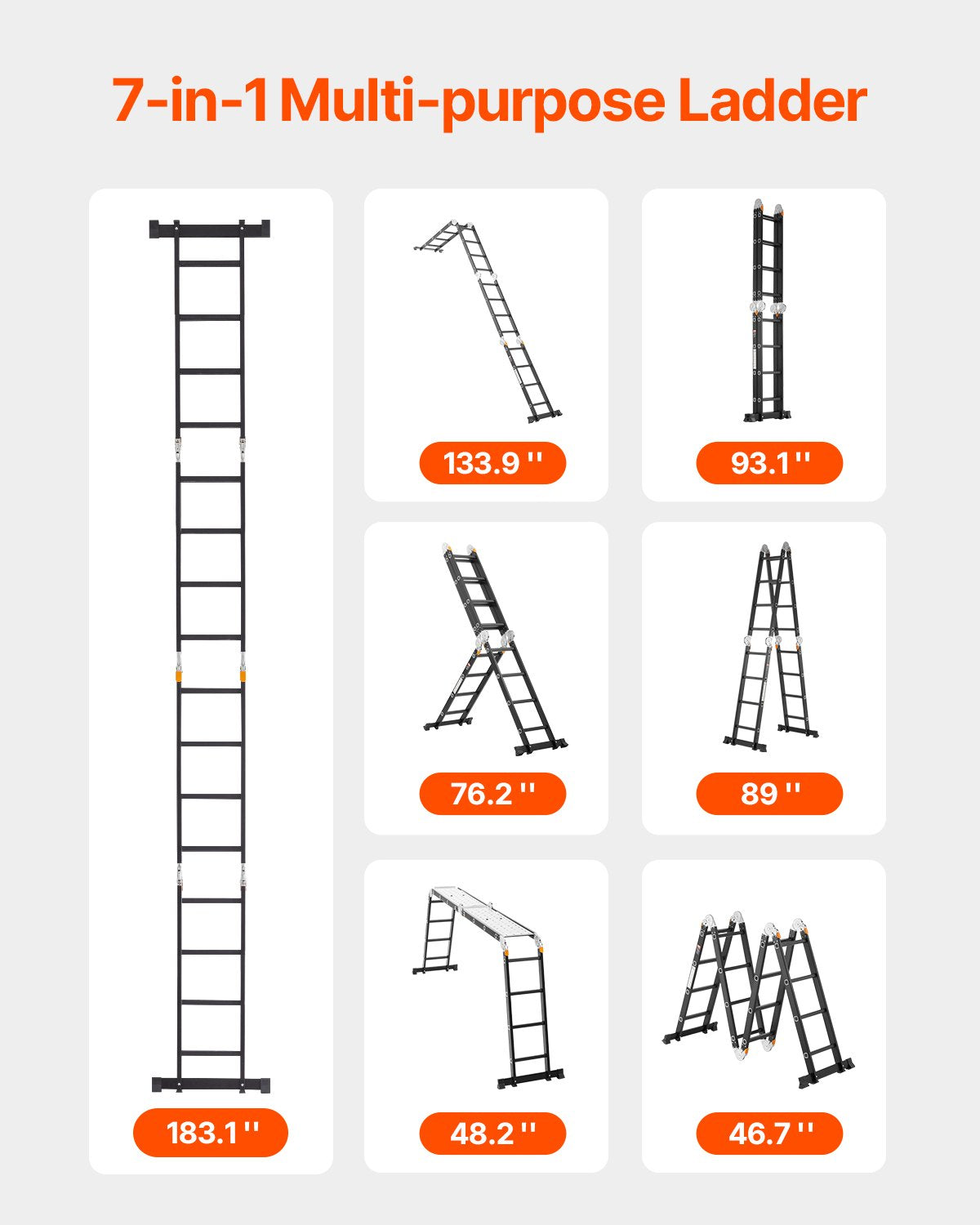 Multi-Purpose Folding Stege 7-i-1 4 Steg 15,5 fot med ställningsplanka
